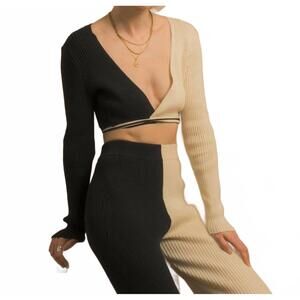 NEW ANOTHER GIRL colourblock wrap top in cream black